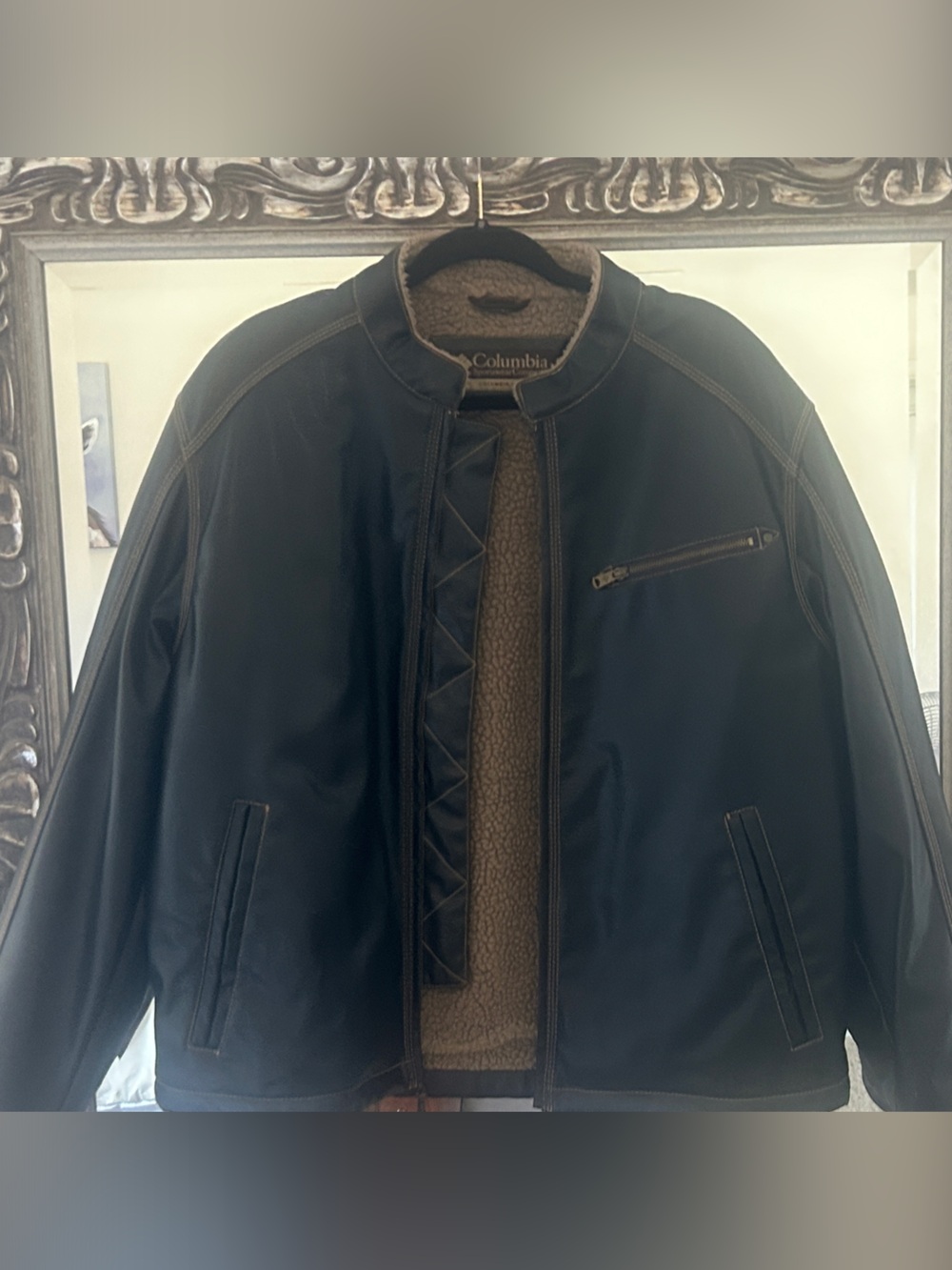 Columbia Black Bomber Jacket with Brown Sherpa Interior